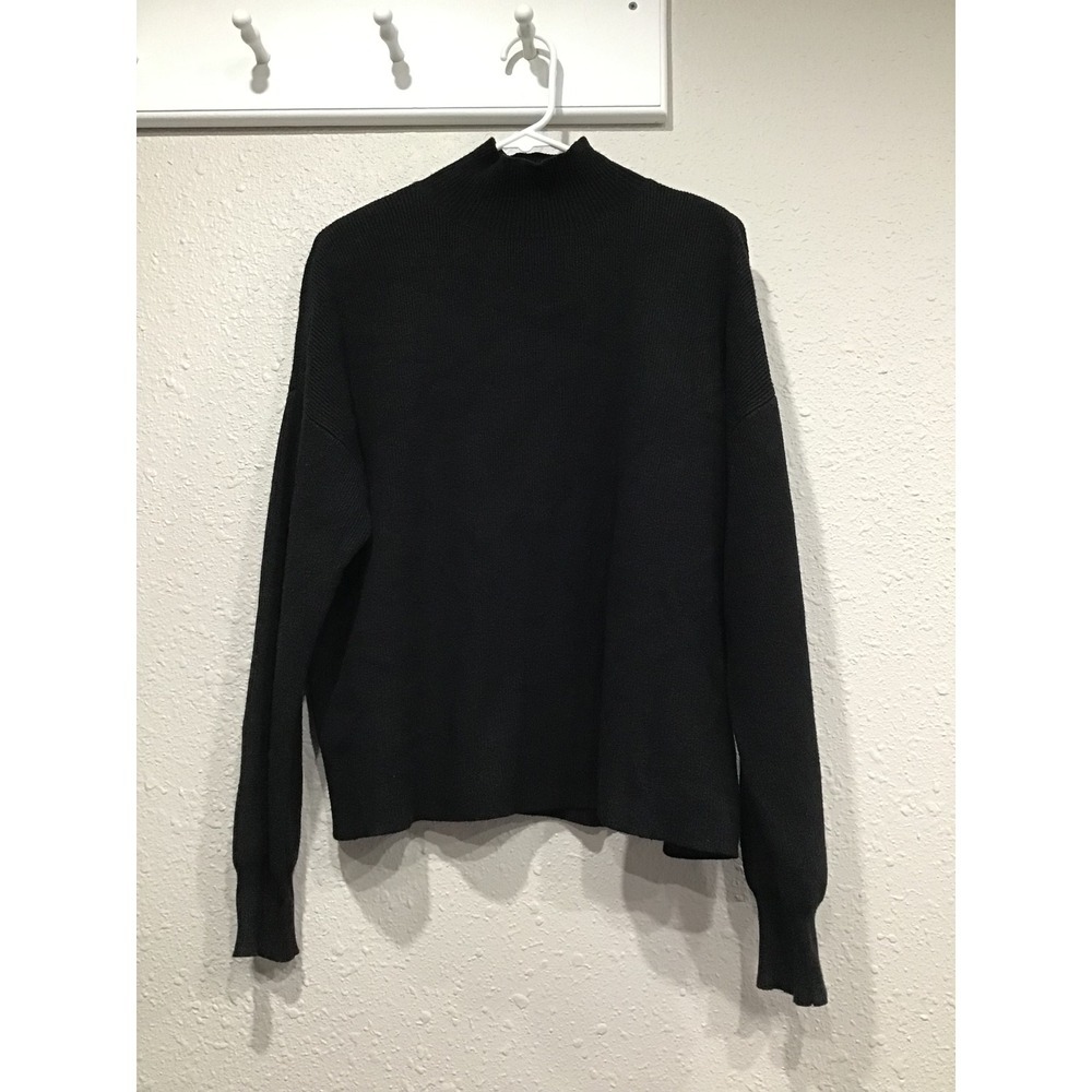 Lulus Black Ribbed Mock Neck Pullover Sweater‎ XL Minimalist Modern Chic Capsule